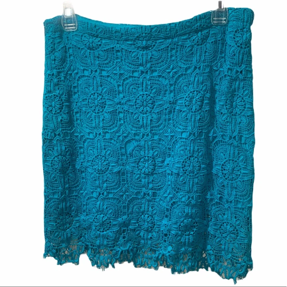 Teal Lace Skirt, Lined, 100% Cotton by Laffaire